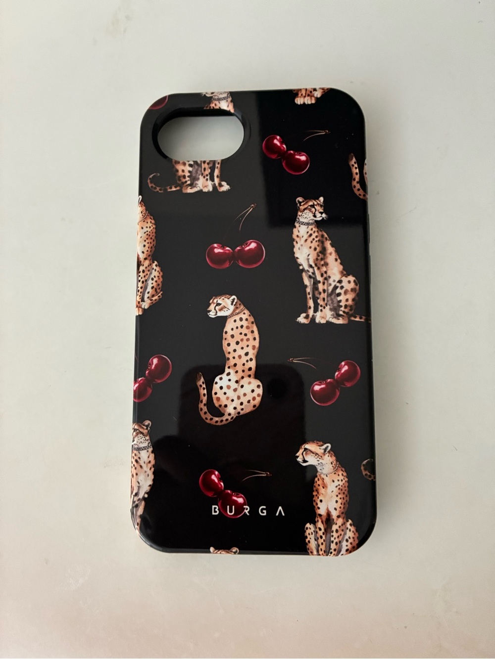 Dark Blue Cheetah & Cherry iPhone Case